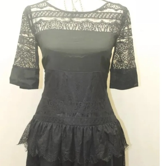 Esprit Women’s Lace Fit Flare Tiered Ruffle Dress Black Cotton Sz EU 38 - Picture 9 of 14